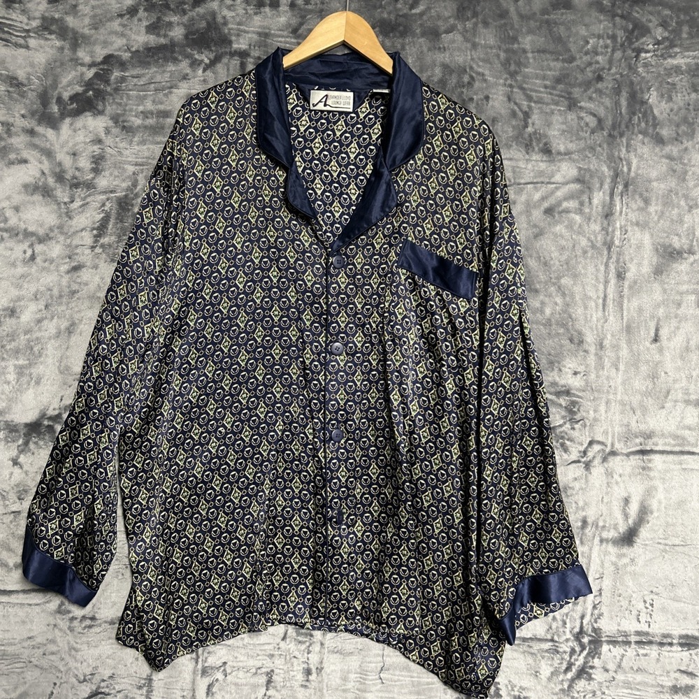 Alexander Lloyd Men's 2X Silk Lounge Shirt Regal Print Long Sleeve 1 Chest Pocke